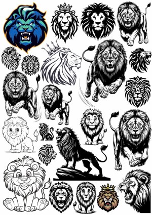 Collection of Lion Vector Illustrations and Mascots Free Vector