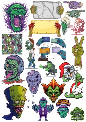 Halloween Zombie and Monster Vector Illustrations Collection Free Vector