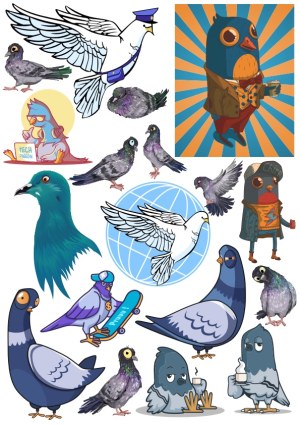 Collection of Cartoon and Realistic Pigeon Illustrations Free Vector