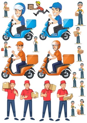 Delivery Service Characters on Scooters and Carrying Parcels Free Vector