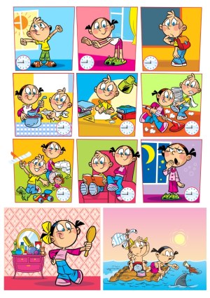 Daily Routine and Adventure of Cartoon Children Free Vector