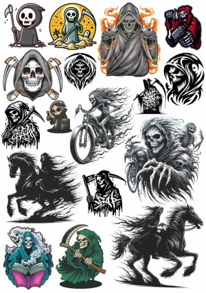Grim Reaper and Skeleton-themed Vector Illustrations Collection Free Vector