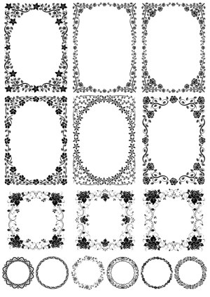 Black Floral Decorative Frames and Borders Set Free Vector