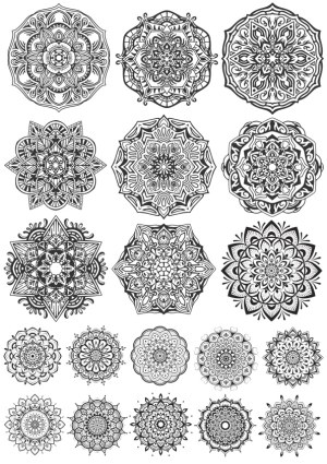 Decorative Mandala Pattern Set with Intricate Black Line Designs Free Vector