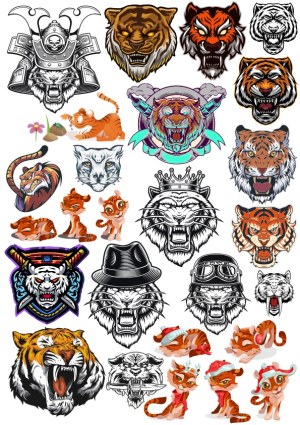 Collection of Tiger and Tiger Cub Vector Illustrations Free Vector