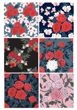 Floral Pattern Set with Red Roses and Mixed Flowers Free Vector
