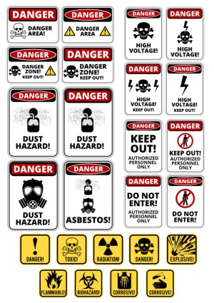Collection of Danger and Hazard Warning Signs Vector Set Free Vector