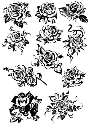 Black and White Rose Tattoo Style Vector Set Free Vector