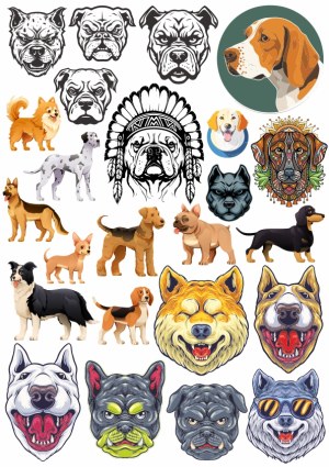Collection of Various Stylized Dog Breed Vector Illustrations Free Vector