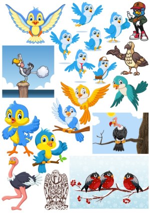 Colorful Cartoon Birds and Vultures Vector Collection Free Vector