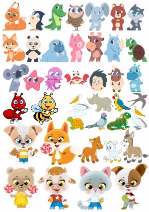 Large Set of Cute Cartoon Animal Characters Free Vector