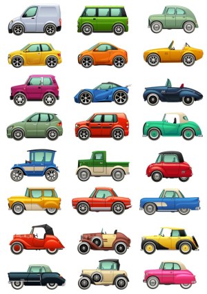 Collection of Colorful Cartoon Car Vector Illustrations Free Vector