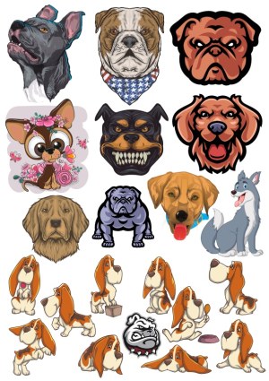 Collection of Diverse Dog Breed Vector Illustrations and Cartoons Free Vector