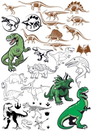 Diverse Cartoon and Skeletal Dinosaurs Vector Collection Free Vector
