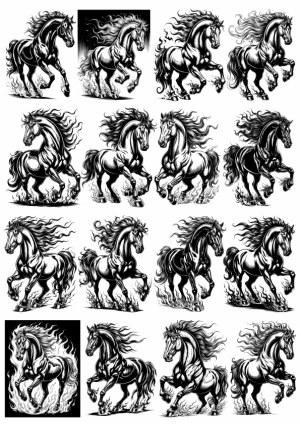 Dynamic Black and White Vector Horses Illustrations Free Vector
