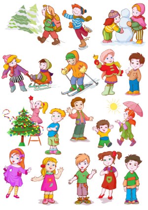 Illustrated Kids Playing in Winter and Everyday Activities Free Vector