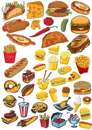 Colorful Hand-Drawn Fast Food Vector Icons Set Free Vector