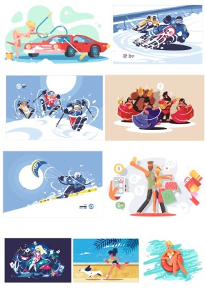 Collection of Lifestyle and Sports Vector Illustrations Free Vector