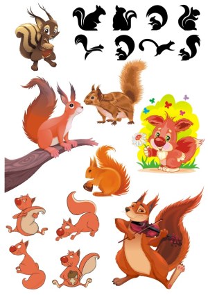 Collection of Cartoon Squirrel Illustrations and Silhouettes Free Vector