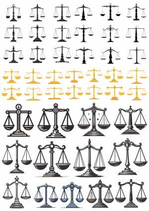 Collection of Various Legal Scales of Justice Icons and Vectors Free Vector