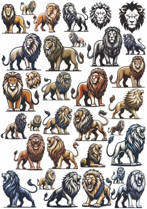 Collection of Stylized Lion Vector Illustrations Free Vector