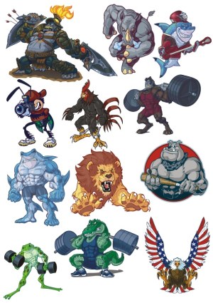 Muscular Animal Mascots and Characters Collection Free Vector