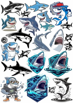 Assorted Cartoon and Realistic Shark Icons and Characters Free Vector