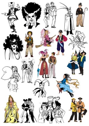 Collection of Vintage Costume and Character Illustrations Free Vector