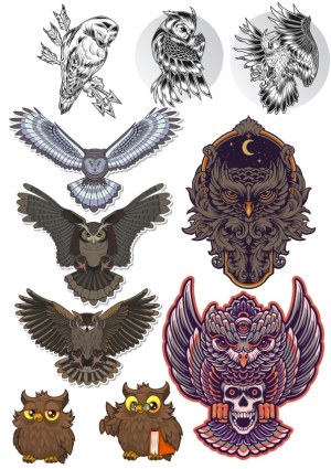 Collection of Decorative and Stylized Owl Vector Illustrations Free Vector