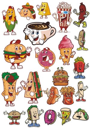 Cartoon Food Characters Set with Friendly Expressions Free Vector
