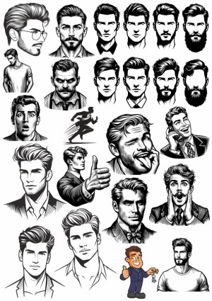 Collection of Male Portraits and Expressions Vector Art Free Vector