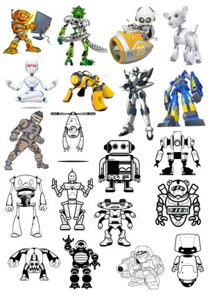 Collection of Diverse Robot and Mecha Vector Illustrations Free Vector