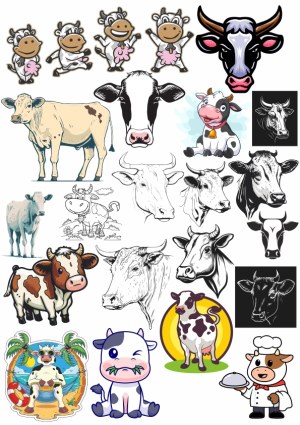 Collection of Cartoon and Realistic Cow Illustrations Free Vector