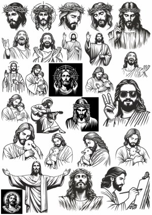 Christian Jesus Christ Black and White Vector Illustrations Free Vector