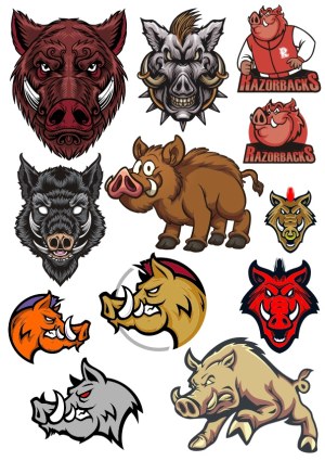 Wild Boar and Razorback Mascot Vector Illustrations Free Vector