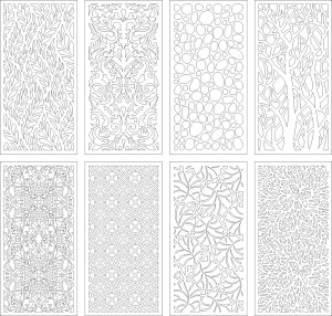 Collection of Eight Intricate Black and White Laser Cut Panel Patterns Free Vector