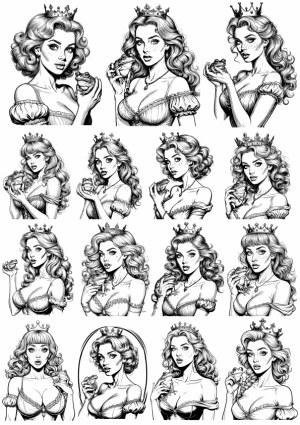 Vintage Princesses Holding Frogs Black and White Vector Set Free Vector