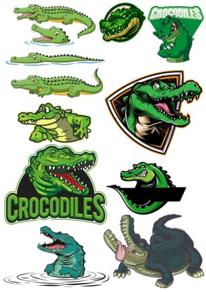 Set of Cartoon and Mascot Crocodile Vector Illustrations Free Vector