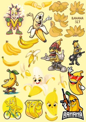 Fun and Expressive Cartoon Banana Characters and Realistic Banana Illustrations Free Vector