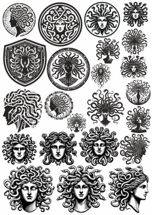 Collection of Medusa Head Vector Illustrations Free Vector