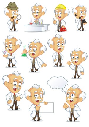 Cartoon Scientist Character Various Poses and Actions Free Vector