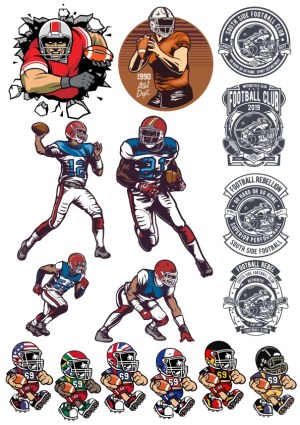 American Football Players and Emblems Vector Collection Free Vector