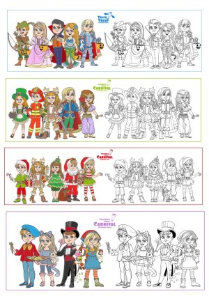 Children's Party Costume Vector Packs with Color and Outline Free Vector