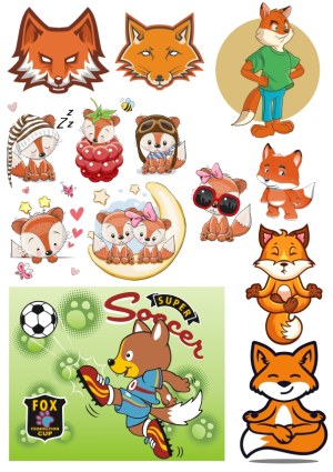 Cute Fox Cartoon Characters and Soccer Themed Vector Illustrations Free Vector