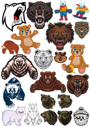 Variety of Cartoon and Realistic Bear Vector Illustrations Free Vector
