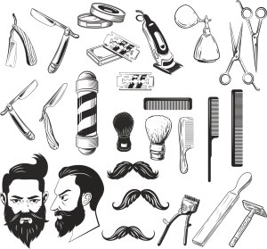 Vintage Barbershop Tools and Hairstyles Vector Collection Free Vector