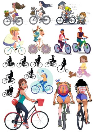 Diverse Cartoon and Silhouette Bicycle Riders Vector Collection Free Vector