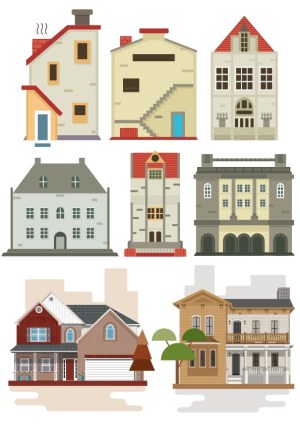 Set of Detailed Vector Illustrations of Residential and Historic Buildings Free Vector