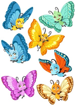 Cartoon Characters of Colorful Butterflies with Smiling Faces Free Vector