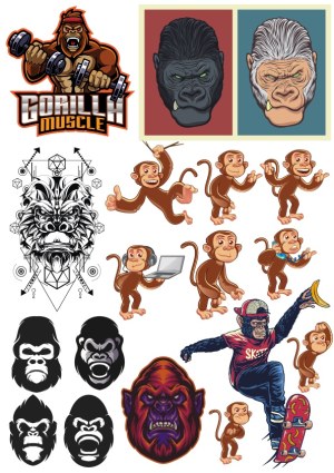 Collection of Gorilla and Monkey Vector Illustrations and Mascots Free Vector